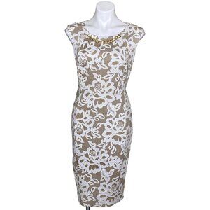 Kate & Lily Beige Lace Overlay Sheath Dress, Gold Chain Necklace Women's Size 8